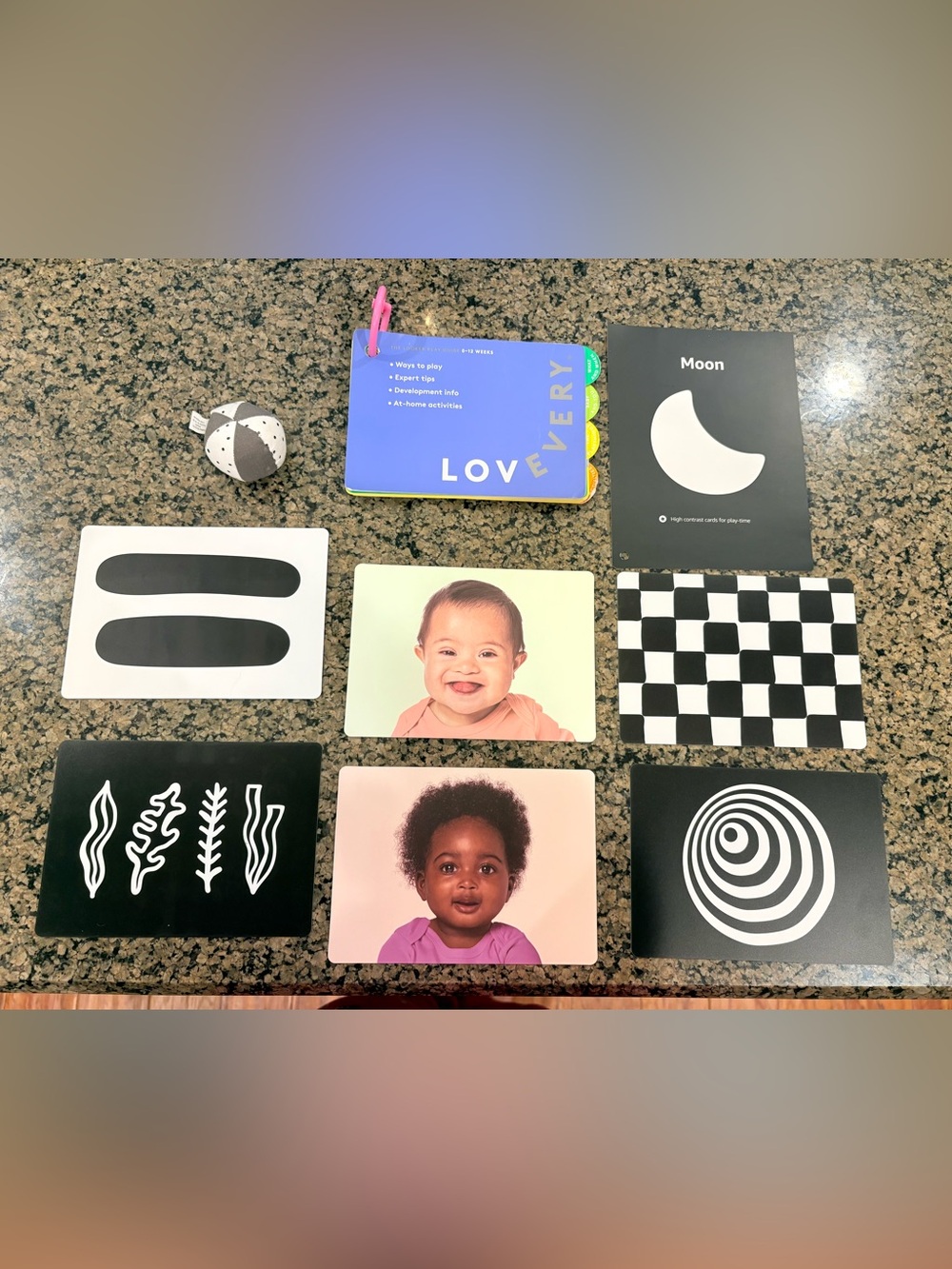 Lovevery THE LOOKER play kit components (0-12 weeks)